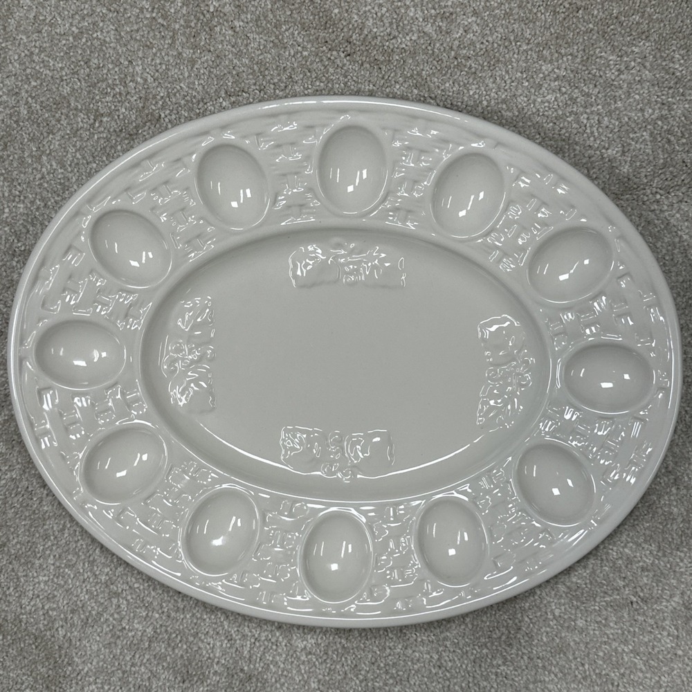 Vtg Home & Garden Party Veranda Deviled Egg Platter White Ceramic Serving Plate